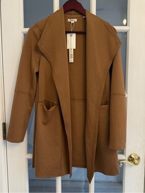 MAX STUDIO Women’s Camel Drape Collar Open Front Long Vicuna Jacket Size S NEW